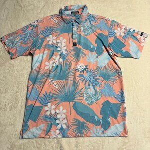 Bad Birdie Mens Golf‎ Polo Shirt Size XL Floral Paradise Printed Coral Vacation